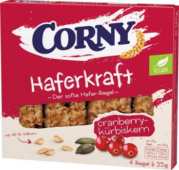 Corny Haferkraft Cranberry-Kürbiskern Haferriegel, vegan, 4 Stück