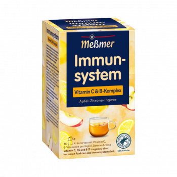 Meßmer Immunsystem Apfel­ Zitrone­ Ingwer, Vitamin C und B Komplex, Kraeutertee, Teebeutel im Kuvert, 2. Entnahmefach displaytauglich, 32g